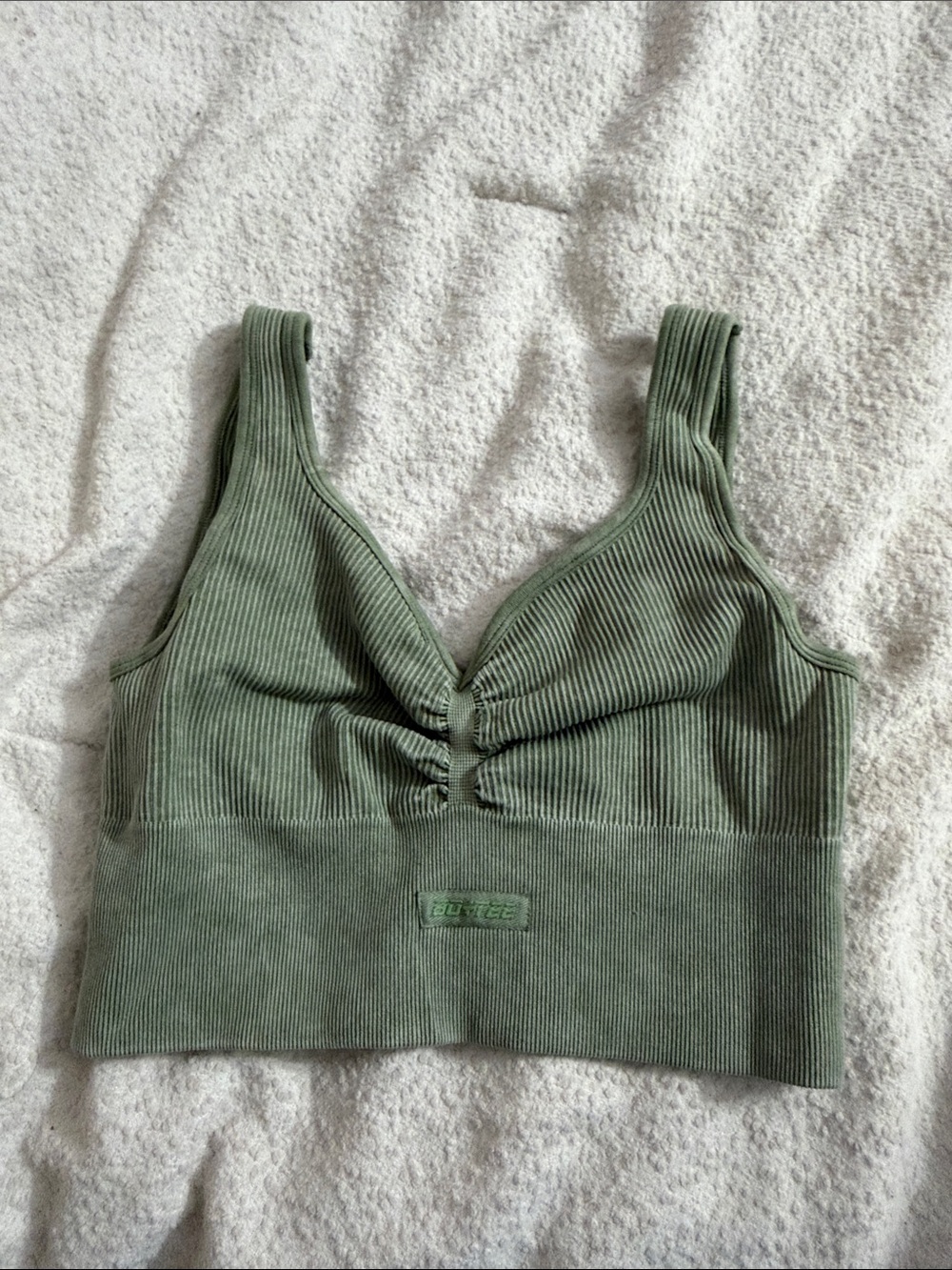 Oh Polly Bo + Tee ribbed cinched plunge front gym crop tank top small